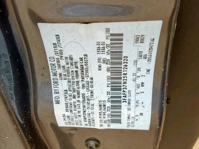 3FAFP37N25R126320 - 2005 FORD FOCUS ZX5 GRAY photo 10