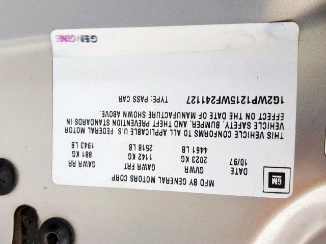 1G2WP1215WF241127 - 1998 PONTIAC GRAND PRIX SILVER photo 10