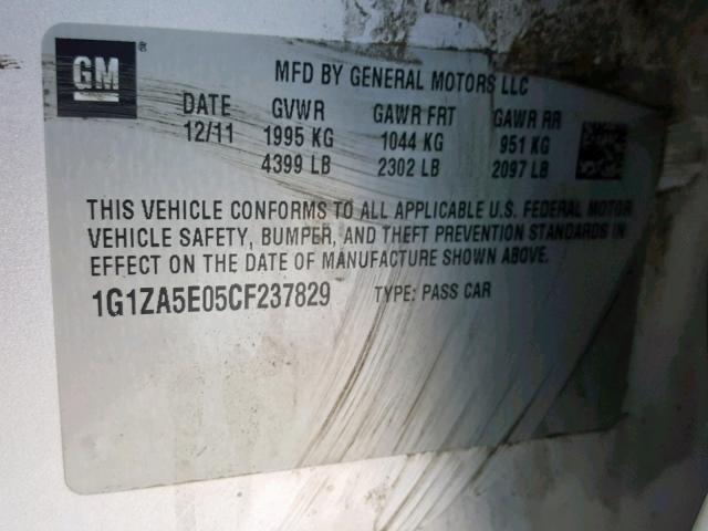 1G1ZA5E05CF237829 - 2012 CHEVROLET MALIBU LS SILVER photo 10