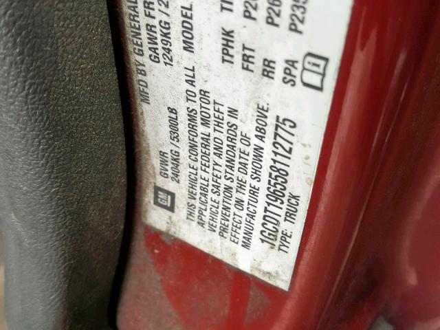 1GCDT196558112775 - 2005 CHEVROLET COLORADO RED photo 10