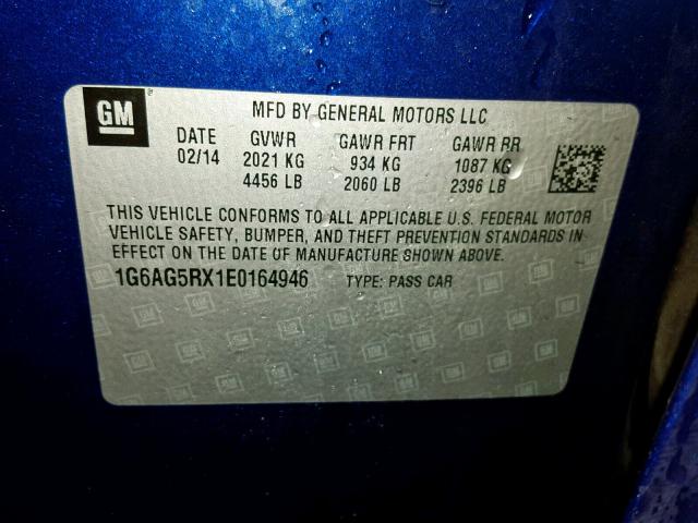 1G6AG5RX1E0164946 - 2014 CADILLAC ATS BLUE photo 10