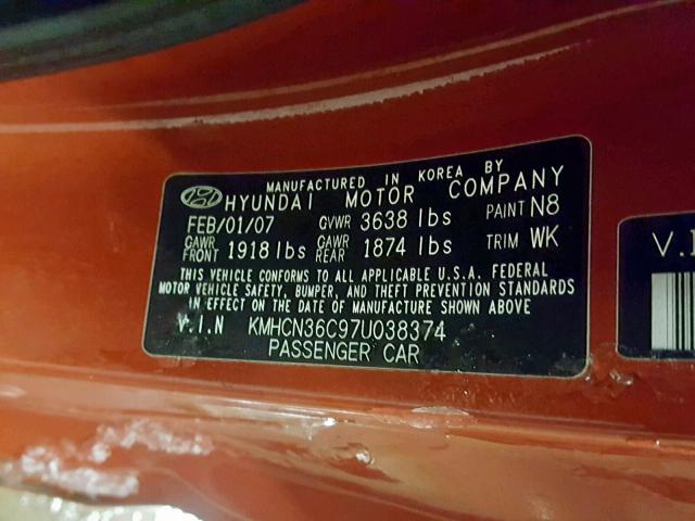 KMHCN36C97U038374 - 2007 HYUNDAI ACCENT SE ORANGE photo 10