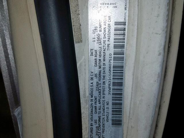 3VWPR31C56M407510 - 2006 VOLKSWAGEN NEW BEETLE Ağ foto 10