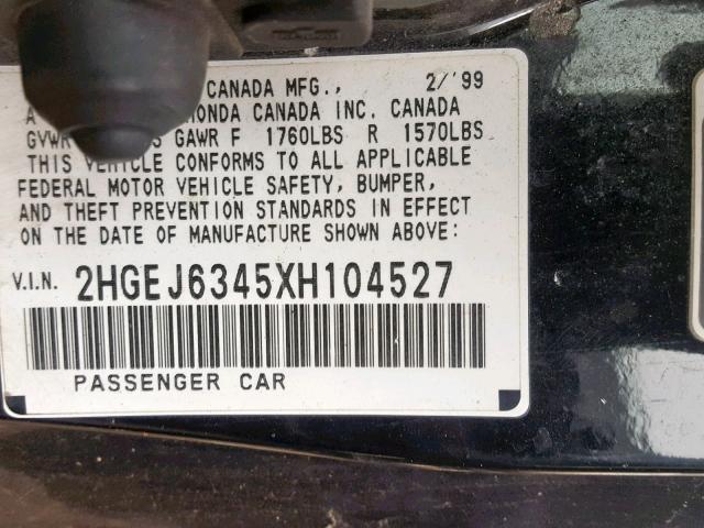 2HGEJ6345XH104527 - 1999 HONDA CIVIC DX  photo 10