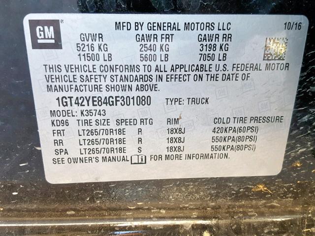 1GT42YE84GF301080 - 2016 GMC SIERRA K35 BLUE photo 10