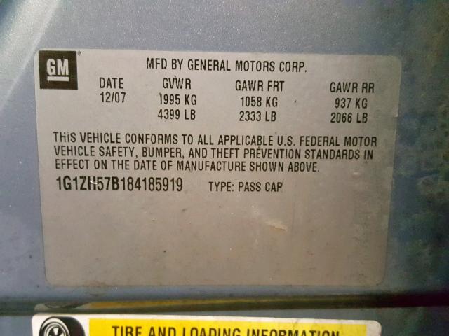 1G1ZH57B184185919 - 2008 CHEVROLET MALIBU 1LT 蓝色 照片 10