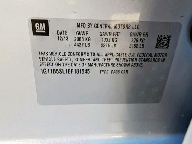 1G11B5SL1EF181545 - 2014 CHEVROLET MALIBU LS SILVER photo 10