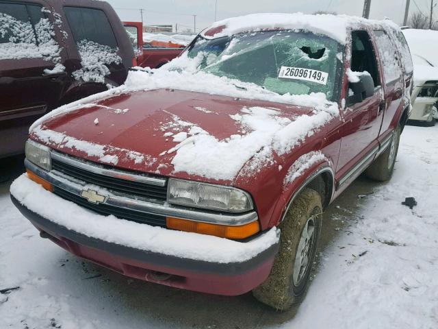 1GNDT13W7XK197964 - 1999 CHEVROLET BLAZER MAROON photo 2