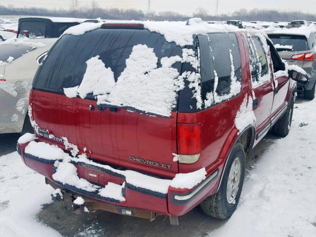 1GNDT13W7XK197964 - 1999 CHEVROLET BLAZER MAROON photo 4