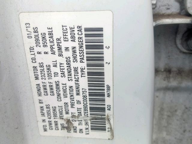 JH4CU2E89DC008757 - 2013 ACURA TSX SE WHITE photo 10