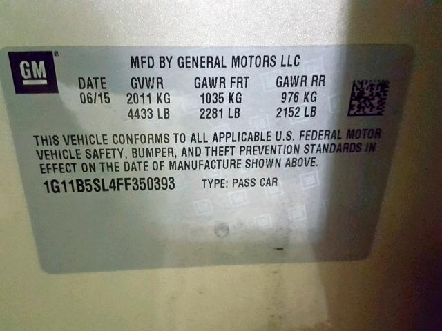 1G11B5SL4FF350393 - 2015 CHEVROLET MALIBU LS Gold Foto 10