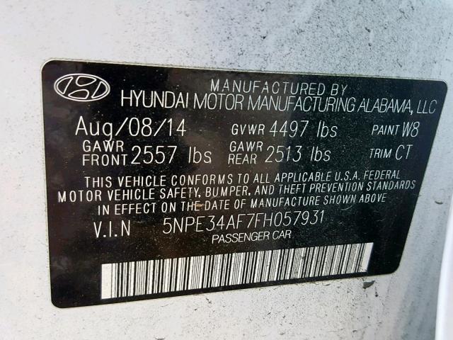 5NPE34AF7FH057931 - 2015 HYUNDAI SONATA SPO WHITE photo 10