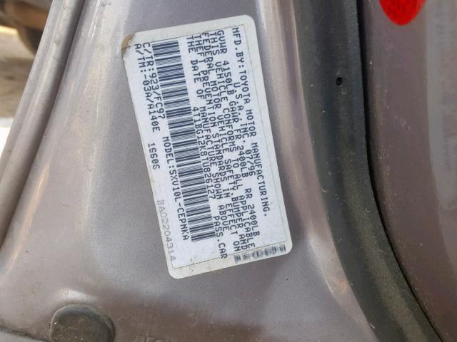 4T1BG12K8TU826127 - 1996 TOYOTA CAMRY DX GRAY photo 10