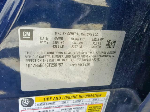 1G1ZB5E04CF256157 - 2012 CHEVROLET MALIBU LS BLUE photo 10