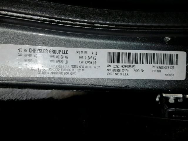 1C3BC1FB2BN589903 - 2011 CHRYSLER 200 TOURIN GRAY photo 10