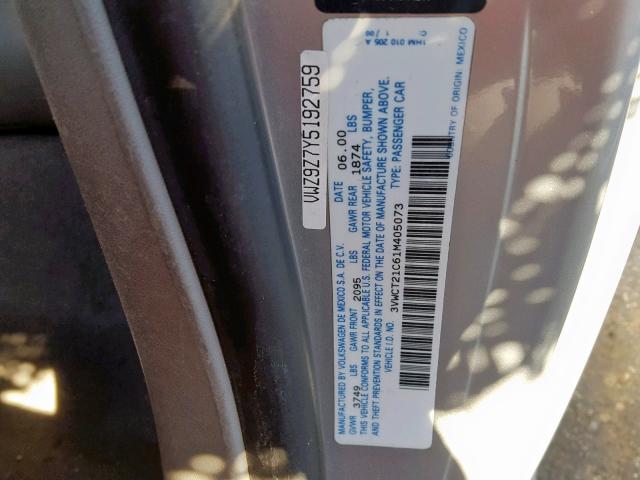 3VWCT21C61M405073 - 2001 VOLKSWAGEN NEW BEETLE Weiß Foto 10