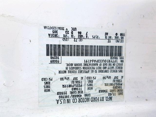 1FTYR10U33PA64191 - 2003 FORD RANGER WHITE photo 10