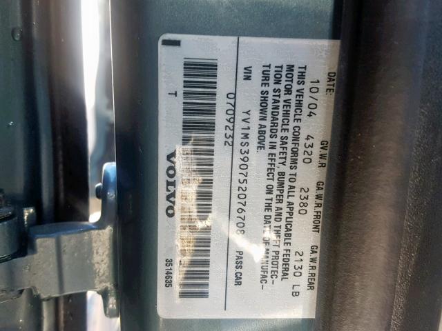 YV1MS390752076708 - 2005 VOLVO S40 2.4I BLUE photo 10