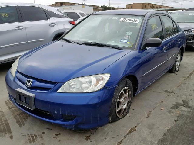 1HGES16485L012923 - 2005 HONDA CIVIC DX BLUE photo 2