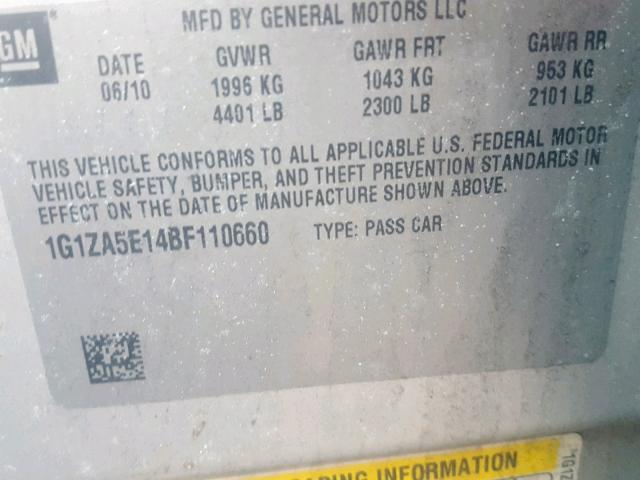 1G1ZA5E14BF110660 - 2011 CHEVROLET MALIBU LS SILVER photo 10