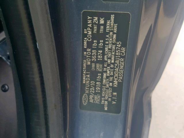 KMHCM3AC5AU185745 - 2010 HYUNDAI ACCENT BLU GRAY photo 10