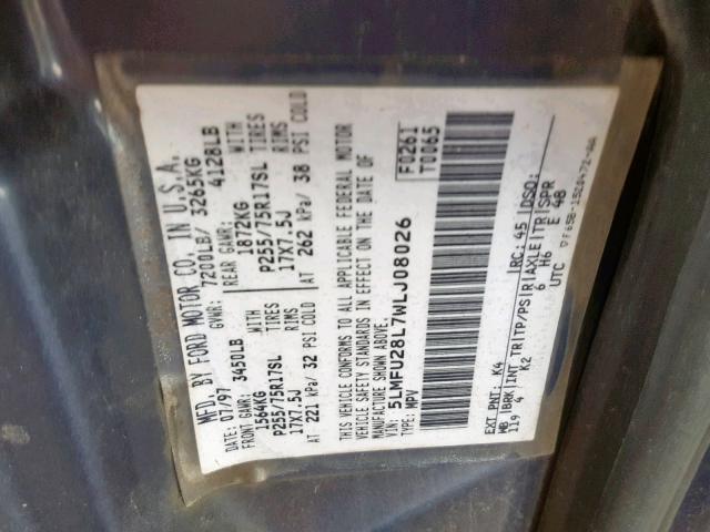 5LMFU28L7WLJ08026 - 1998 LINCOLN NAVIGATOR BLUE photo 10