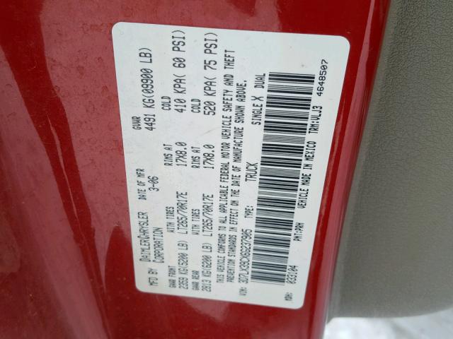 3D7LX39CX6G237905 - 2006 DODGE RAM 3500 RED photo 10