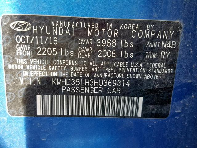 KMHD35LH3HU369314 - 2017 HYUNDAI ELANTRA GT BLUE photo 10