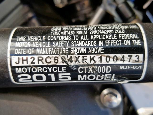 JH2RC694XFK100473 - 2015 HONDA CTX700 D CHARCOAL photo 10