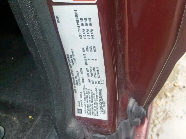 1GCDT49E888192943 - 2008 CHEVROLET COLORADO L MAROON photo 10