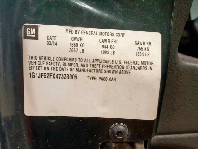 1G1JF52FX47333006 - 2004 CHEVROLET CAVALIER L GREEN photo 10