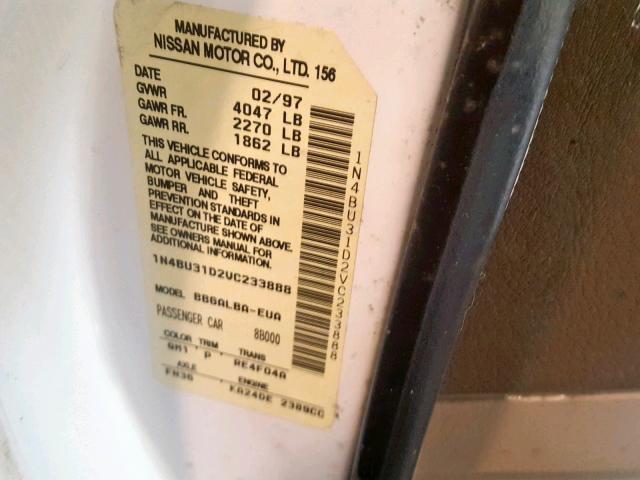 1N4BU31D2VC233888 - 1997 NISSAN ALTIMA XE WHITE photo 10