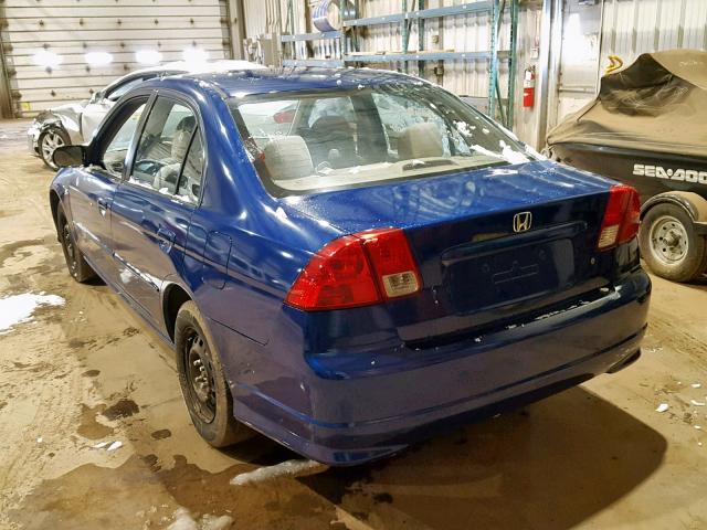 2HGES16445H581071 - 2005 HONDA CIVIC DX BLUE photo 3