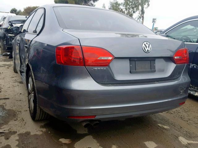 3VW2K7AJ7CM383968 - 2012 VOLKSWAGEN JETTA BASE GRAY photo 3