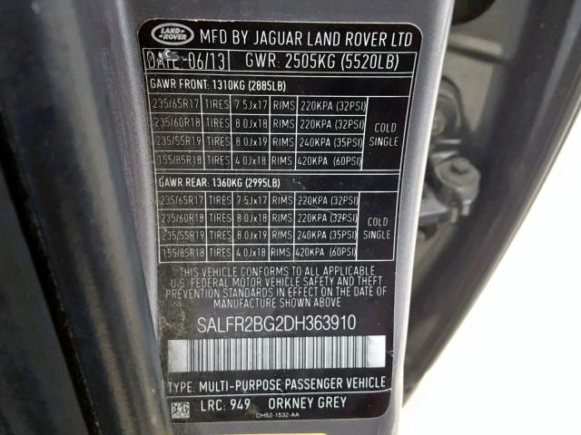 SALFR2BG2DH363910 - 2013 LAND ROVER LR2 HSE SILVER photo 10