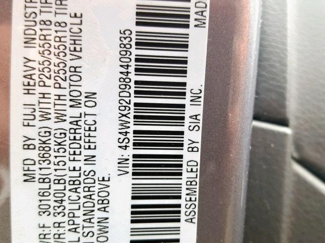 4S4WX92D984409835 - 2008 SUBARU TRIBECA LI SILVER photo 10