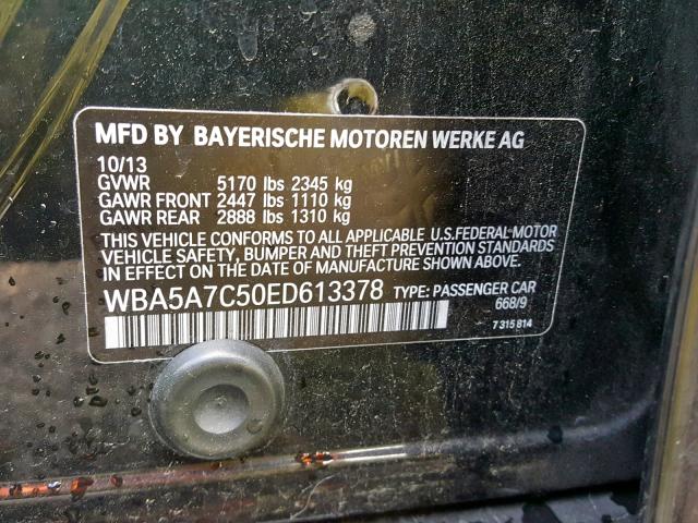 WBA5A7C50ED613378 - 2014 BMW 528 XI BLACK photo 10