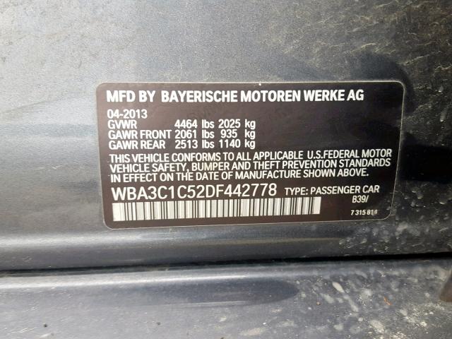 WBA3C1C52DF442778 - 2013 BMW 328 I SULE BLUE photo 10