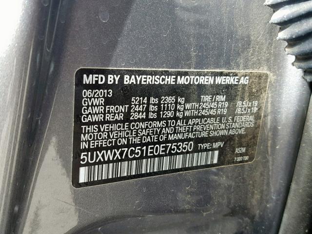 5UXWX7C51E0E75350 - 2014 BMW X3 XDRIVE3 SILVER photo 10