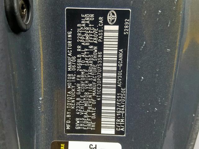 4T1CE30P07U753586 - 2007 TOYOTA CAMRY SOLA GRAY photo 10