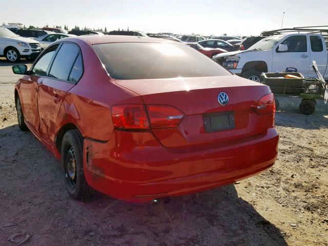 3VW2K7AJ1CM423607 - 2012 VOLKSWAGEN JETTA BASE RED photo 3