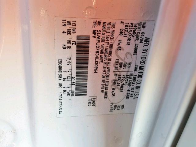 5LMFU27R34LJ30964 - 2004 LINCOLN NAVIGATOR WHITE photo 10