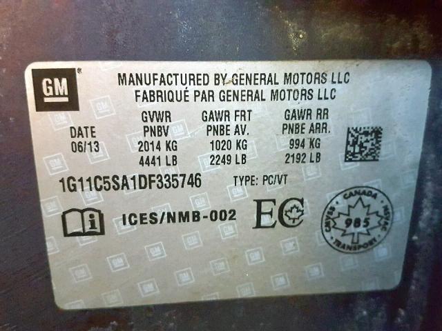 1G11C5SA1DF335746 - 2013 CHEVROLET MALIBU 1LT 蓝色 照片 10