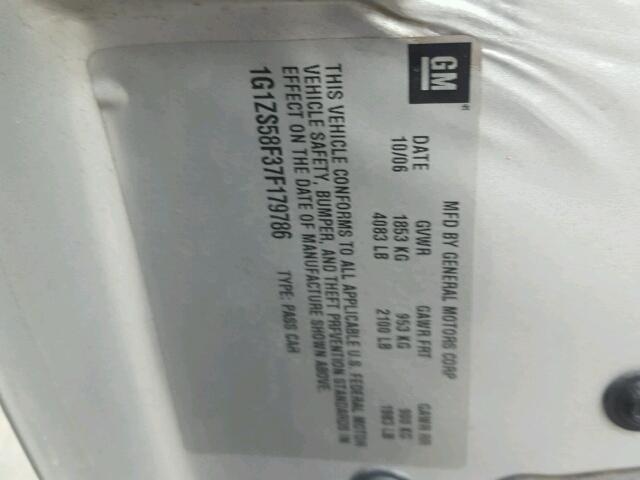 1G1ZS58F37F179786 - 2007 CHEVROLET MALIBU LS 银色 照片 10