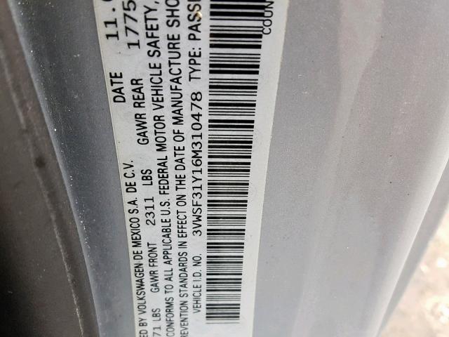 3VWSF31Y16M310478 - 2006 VOLKSWAGEN NEW BEETLE Gümüş foto 10