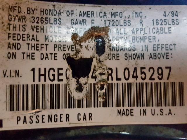 1HGEG8547RL045297 - 1994 HONDA CIVIC DX BLUE photo 10