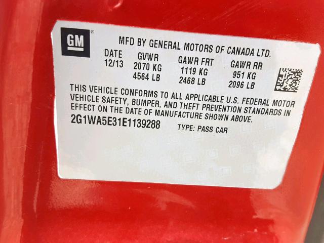 2G1WB5E31F1120688 - 2015 CHEVROLET IMPALA LIM MAROON photo 10