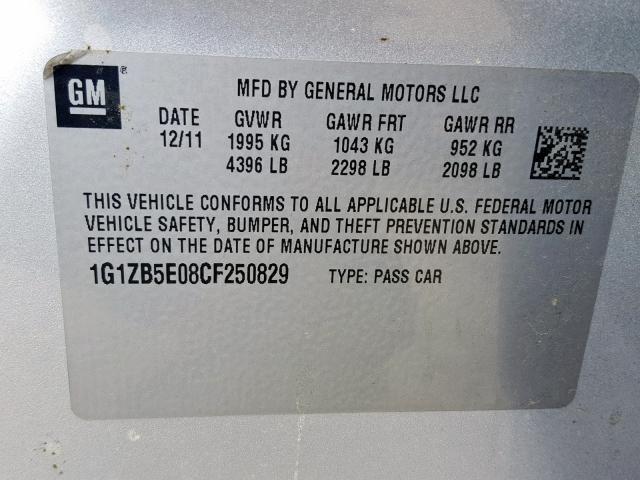 1G1ZB5E08CF250829 - 2012 CHEVROLET MALIBU LS SILVER photo 10