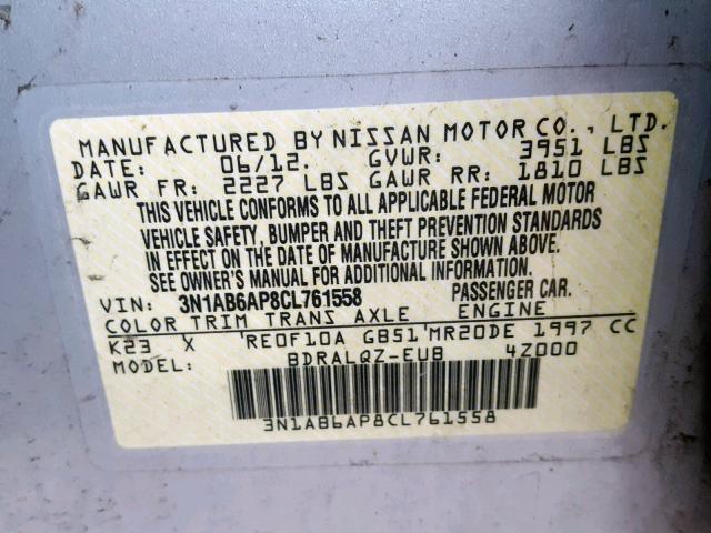 3N1AB6AP8CL761558 - 2012 NISSAN SENTRA 2.0 SILVER photo 10