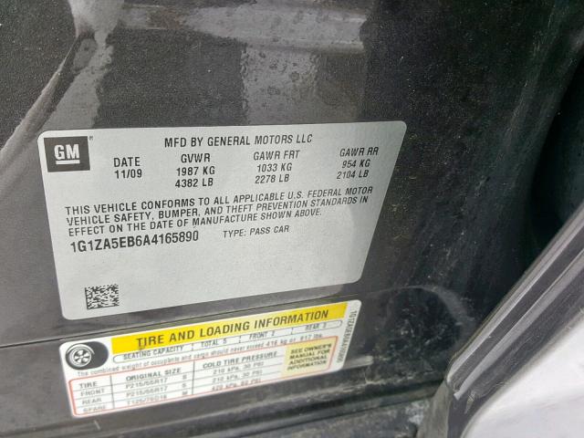 1G1ZA5EB6A4165890 - 2010 CHEVROLET MALIBU LS BLACK photo 10